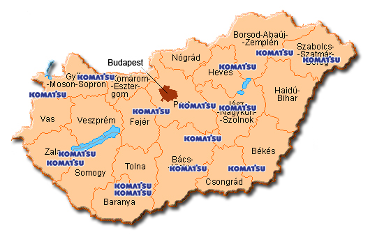 Magyarorsz&aacute;gi Komatsu m&aacute;rkak&eacute;pviselők f&ouml;ldrajzi elhelyezked&eacute;se!